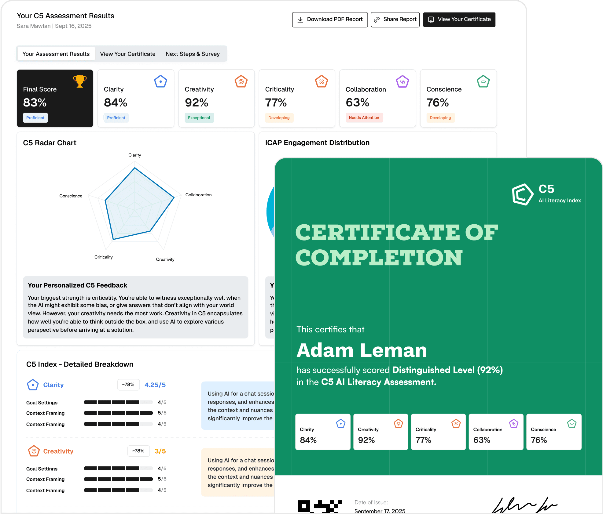 C5 Assessment Report and Certificate